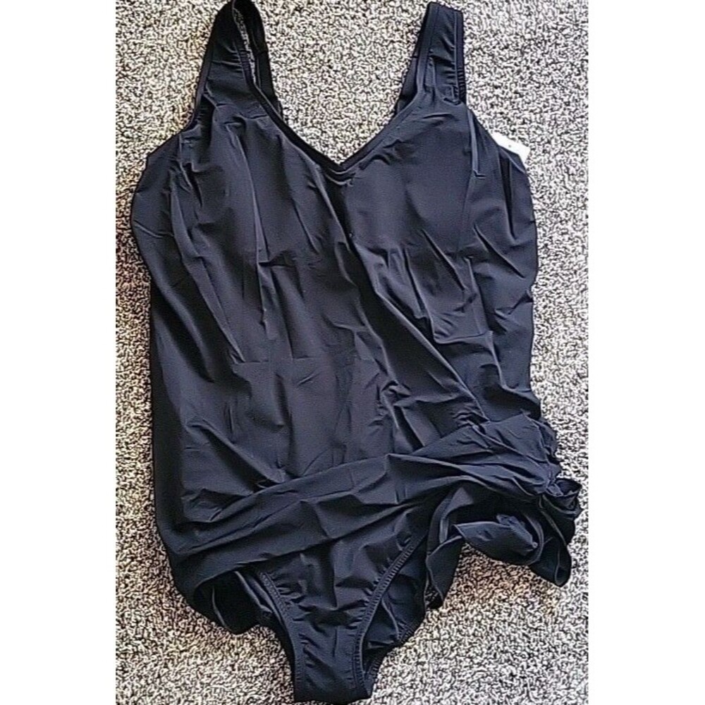 Swimsuit One Piece 1PC Black V-Neck Neck 18W Soft Cup Solid Swimsuit Womens S302